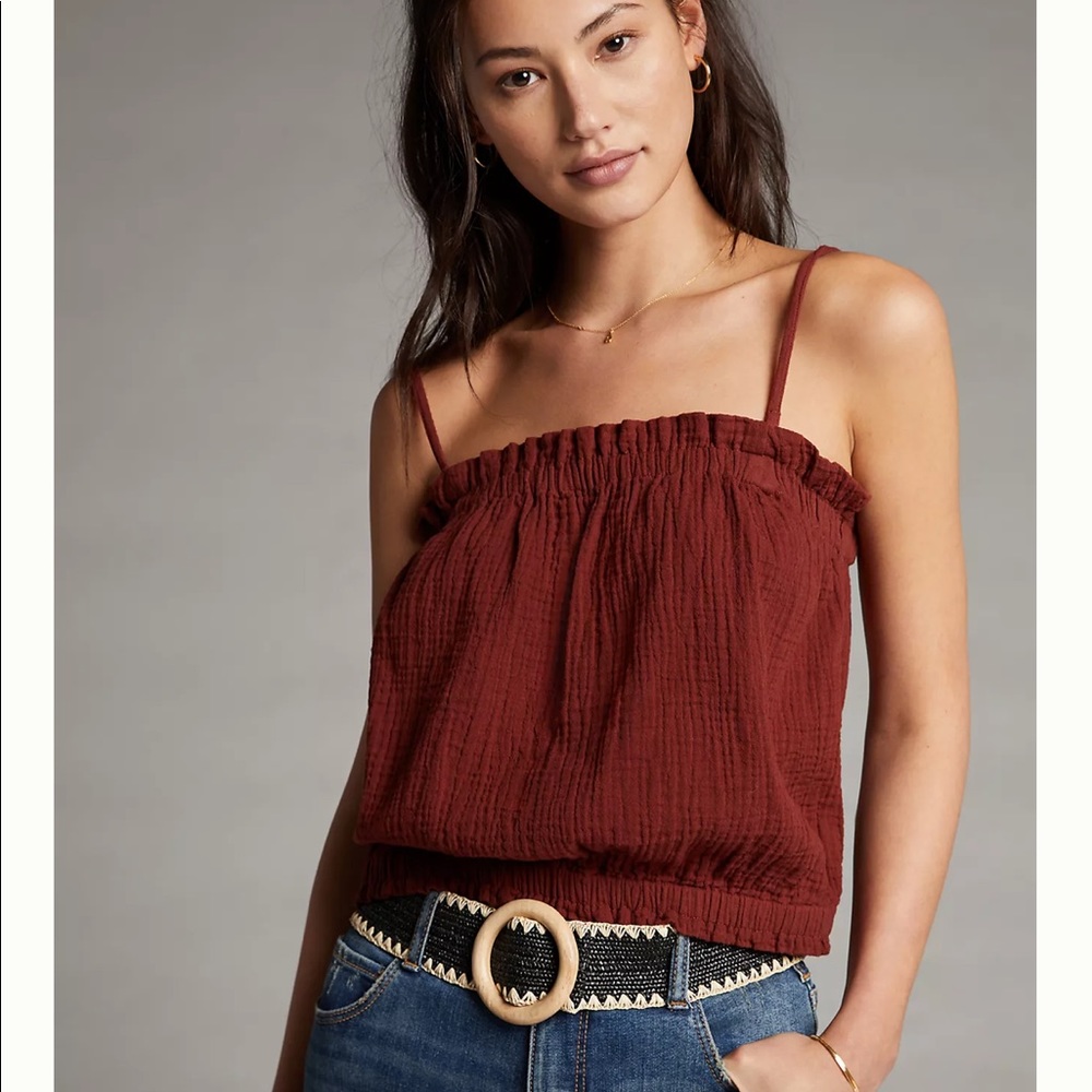 Anthropologie Crimson Gauzy Top. Size medium.
